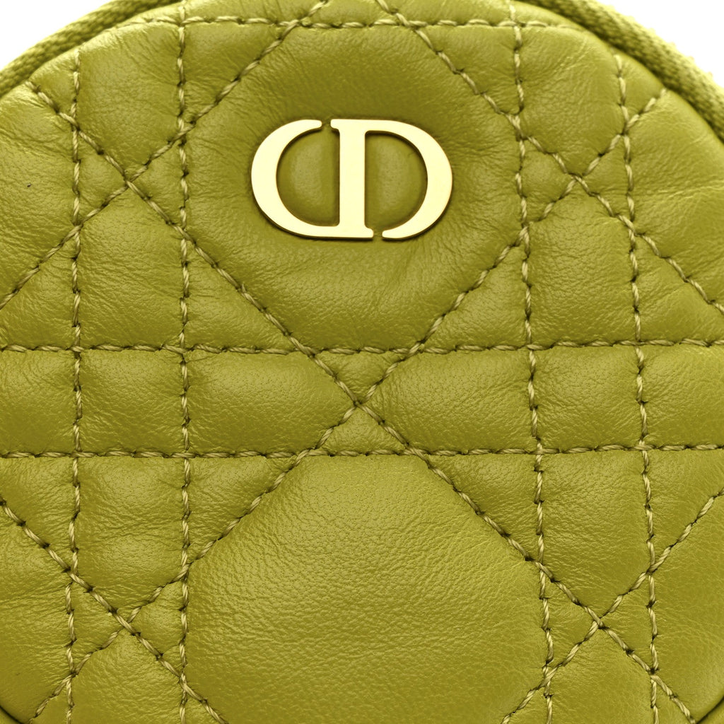Lambskin Mini Cannage Round Caro Crossbody Pouch Lime