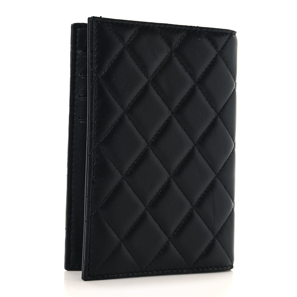 Lambskin Quilted Lucky Charms Passport Holder Black