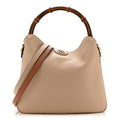 Softy Wonka Textured Dollar Calfskin Medium Diana Shoulder Bag Light Beige