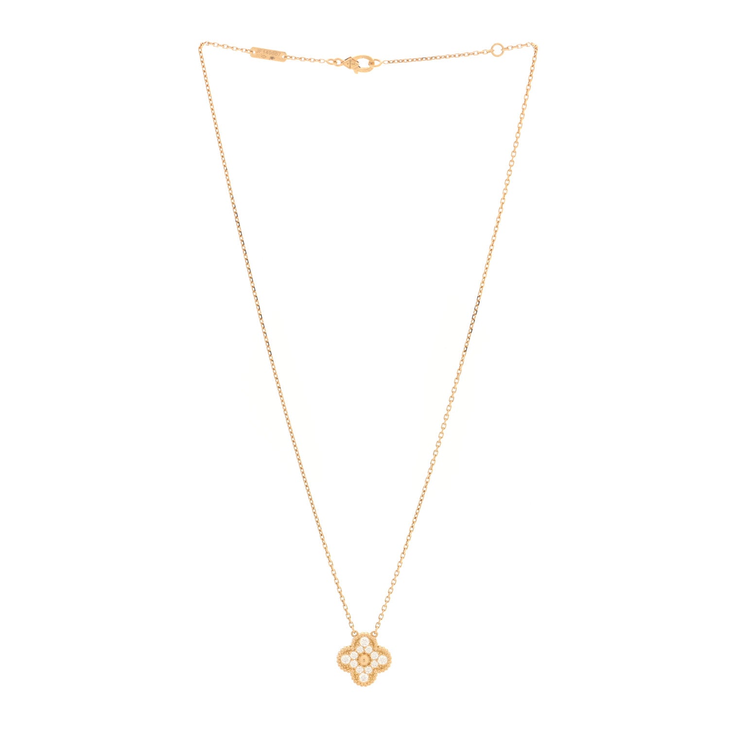 18K Yellow Gold Diamond Vintage Alhambra Pendant Necklace