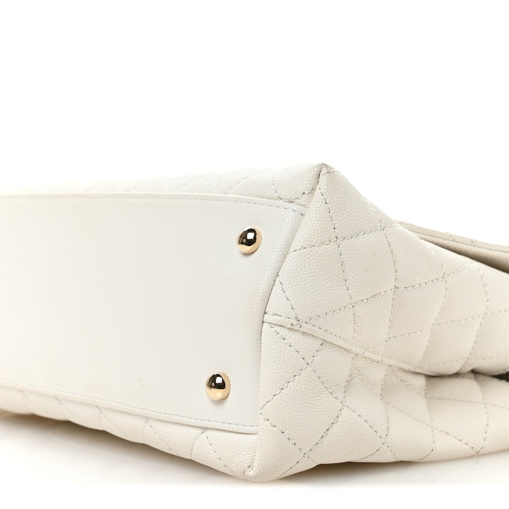 Caviar Quilted Small Chain Coco Handle Flap White