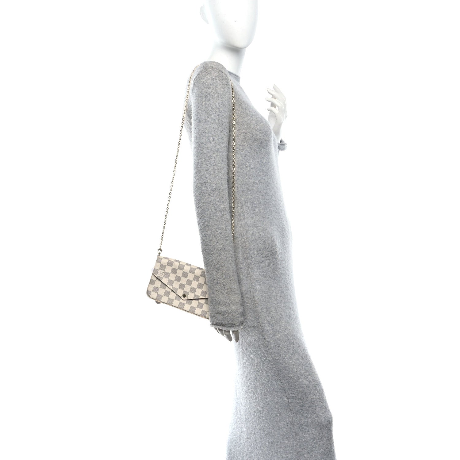Damier Azur Pochette Felicie Chain Wallet Rose Ballerine