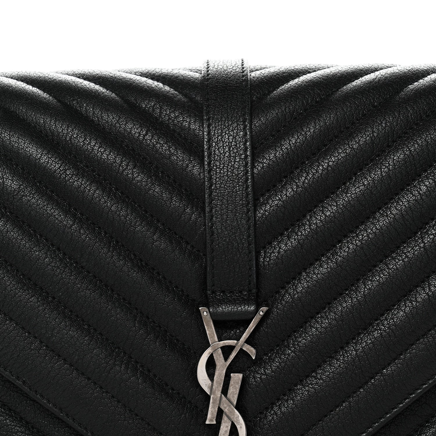 Sheepskin Matelasse Chevron Monogram Large College Satchel Black
