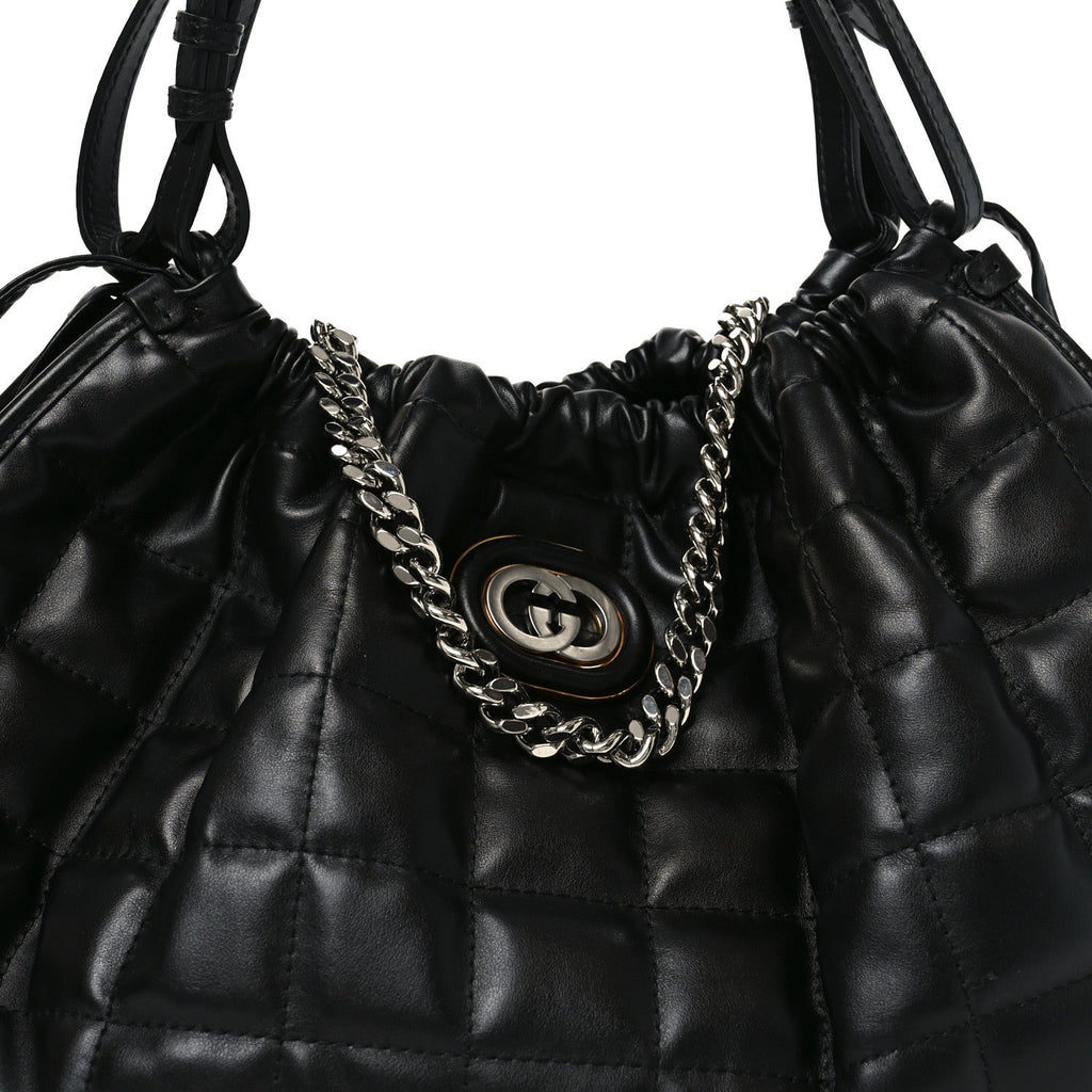 Calfskin Quilted Medium Deco Tote Bag Black