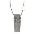 Metal Resin Lambskin Crystal Lipstick Case Long Necklace On Chain Silver Black Gold