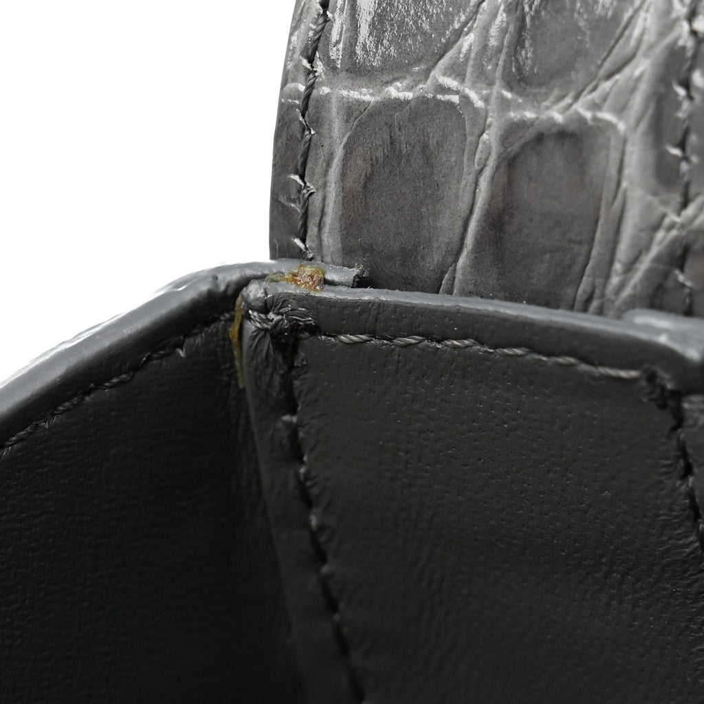 Calfskin Crocodile Embossed Large Greca Goddess Bag Charcoal