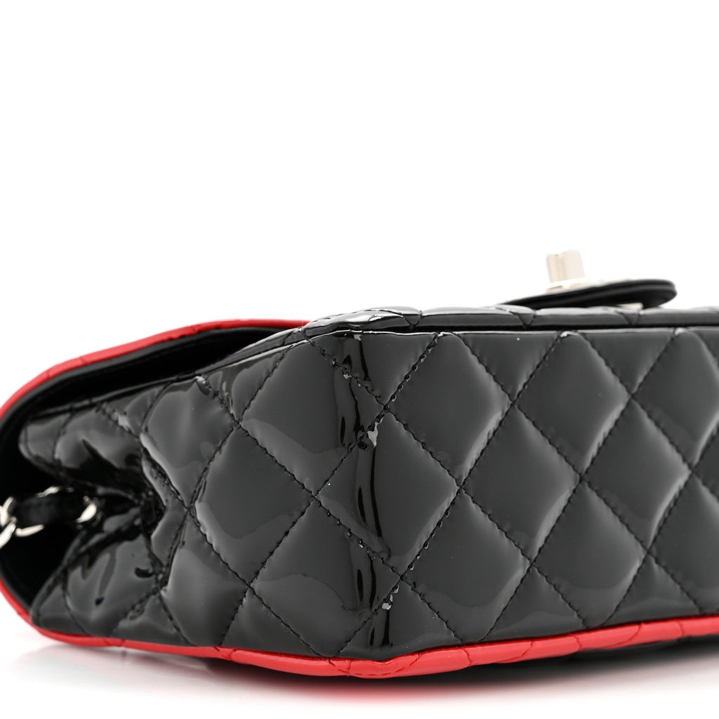 Patent Calfskin Quilted Bi-Color Mini Rectangular Flap Red Black
