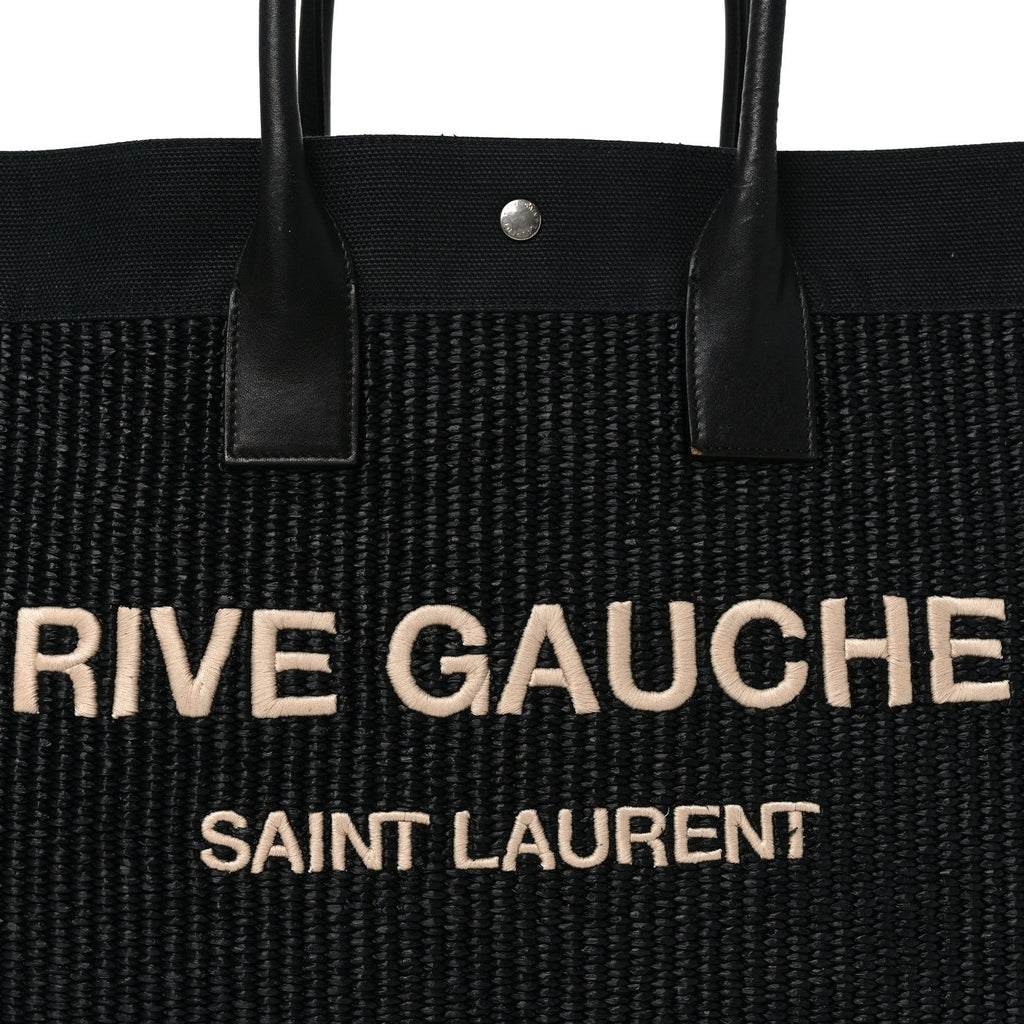 Raffia Linen Calfskin Rive Gauche Tote Black