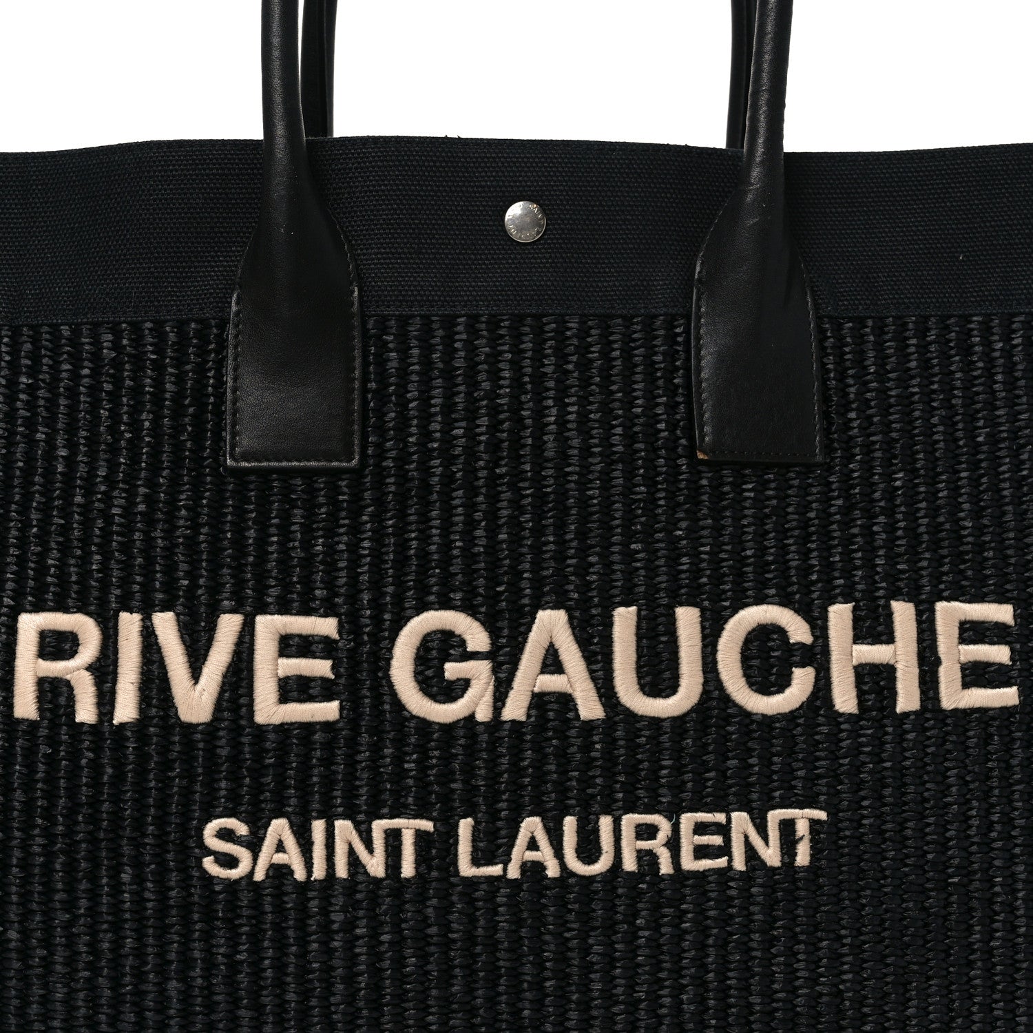 Raffia Linen Calfskin Rive Gauche Tote Black