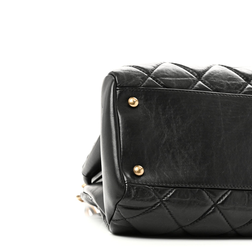 Aged Calfskin Large Just Mademoiselle Bowling Bag Black