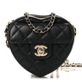 Lambskin Quilted CC In Love Heart Clutch With Chain Black
