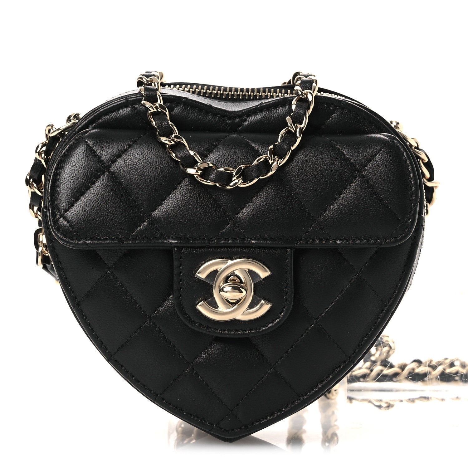 Lambskin Quilted CC In Love Heart Clutch With Chain Black