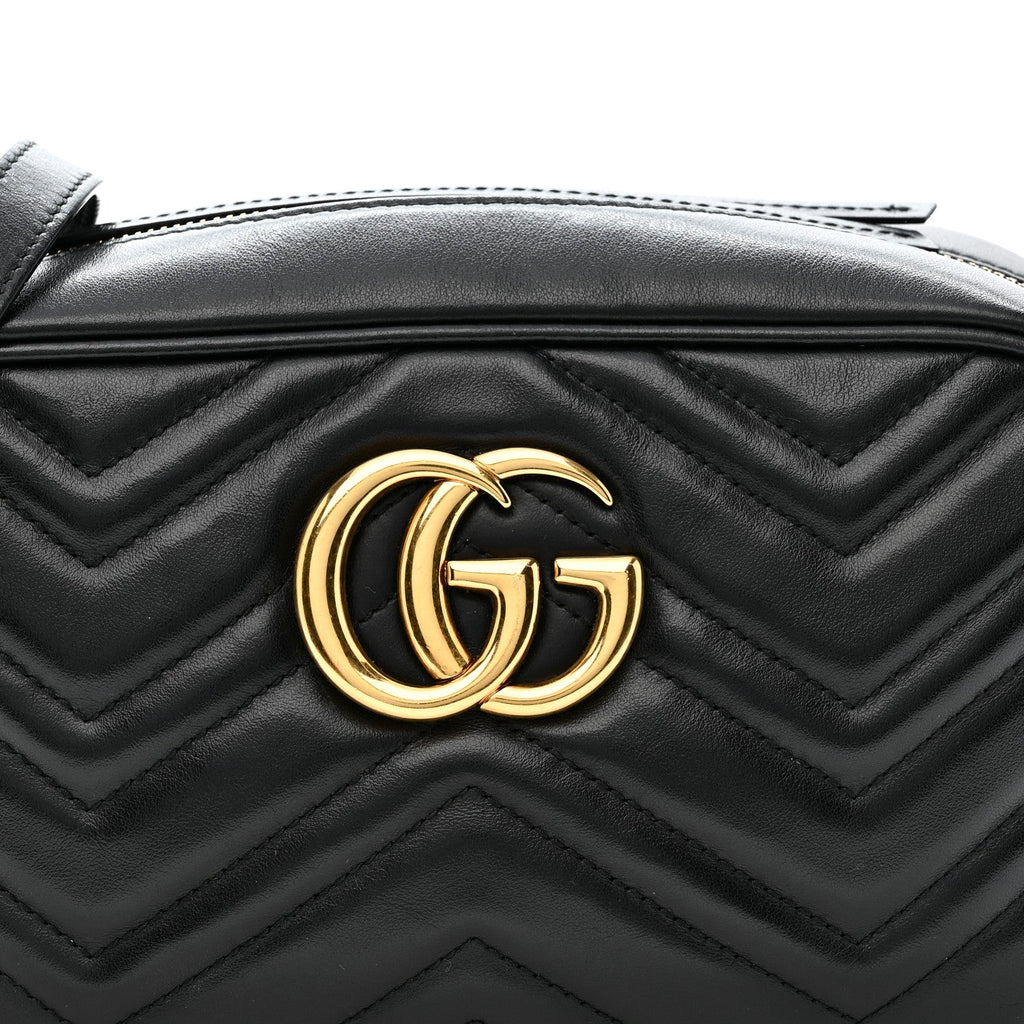 Calfskin Matelasse Small GG Marmont Chain Shoulder Bag Black