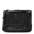 Crinkled Calfskin Matelasse Monogram Medium Niki Chain Satchel Black