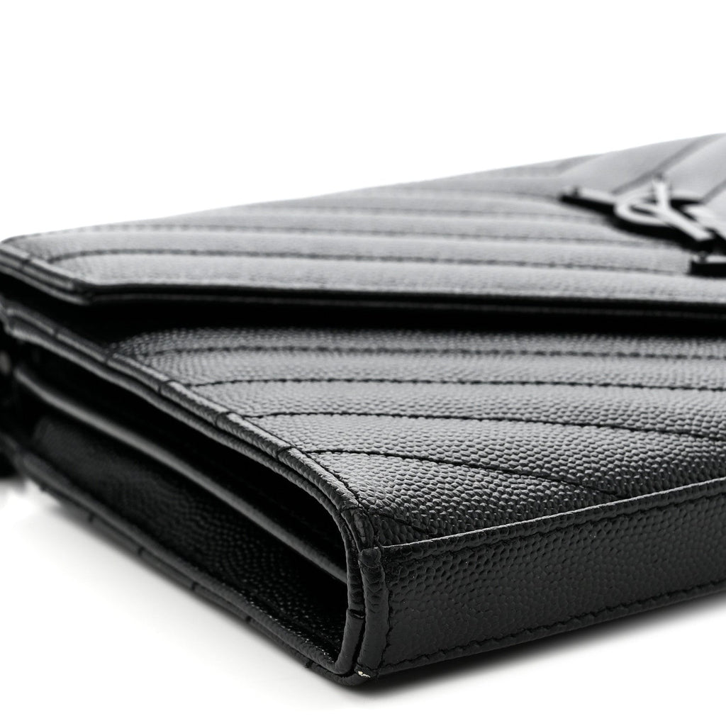 Grain De Poudre Matelasse Chevron Monogram Monochrome Chain Wallet Black