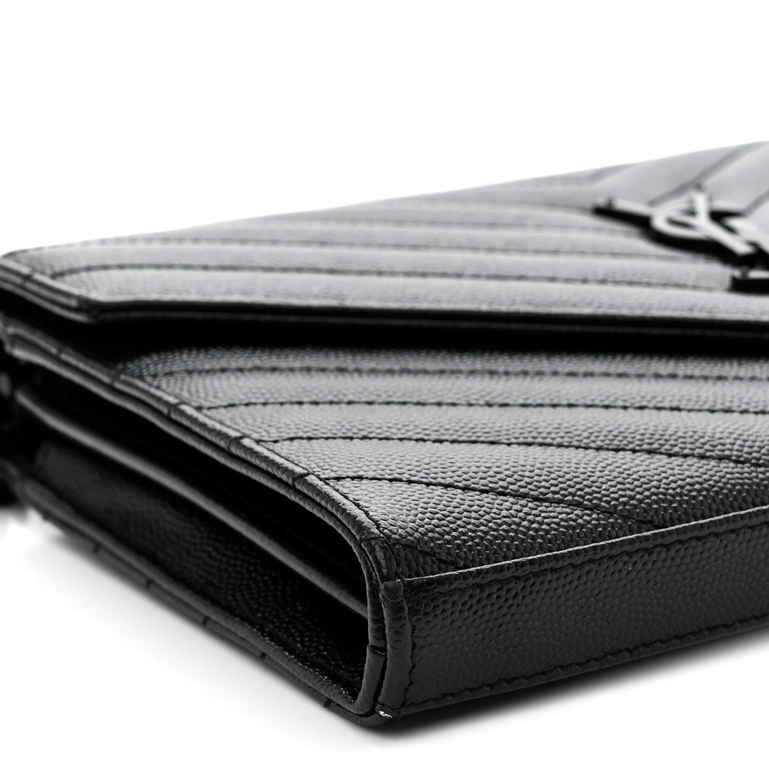 Grain De Poudre Matelasse Chevron Monogram Monochrome Chain Wallet Black