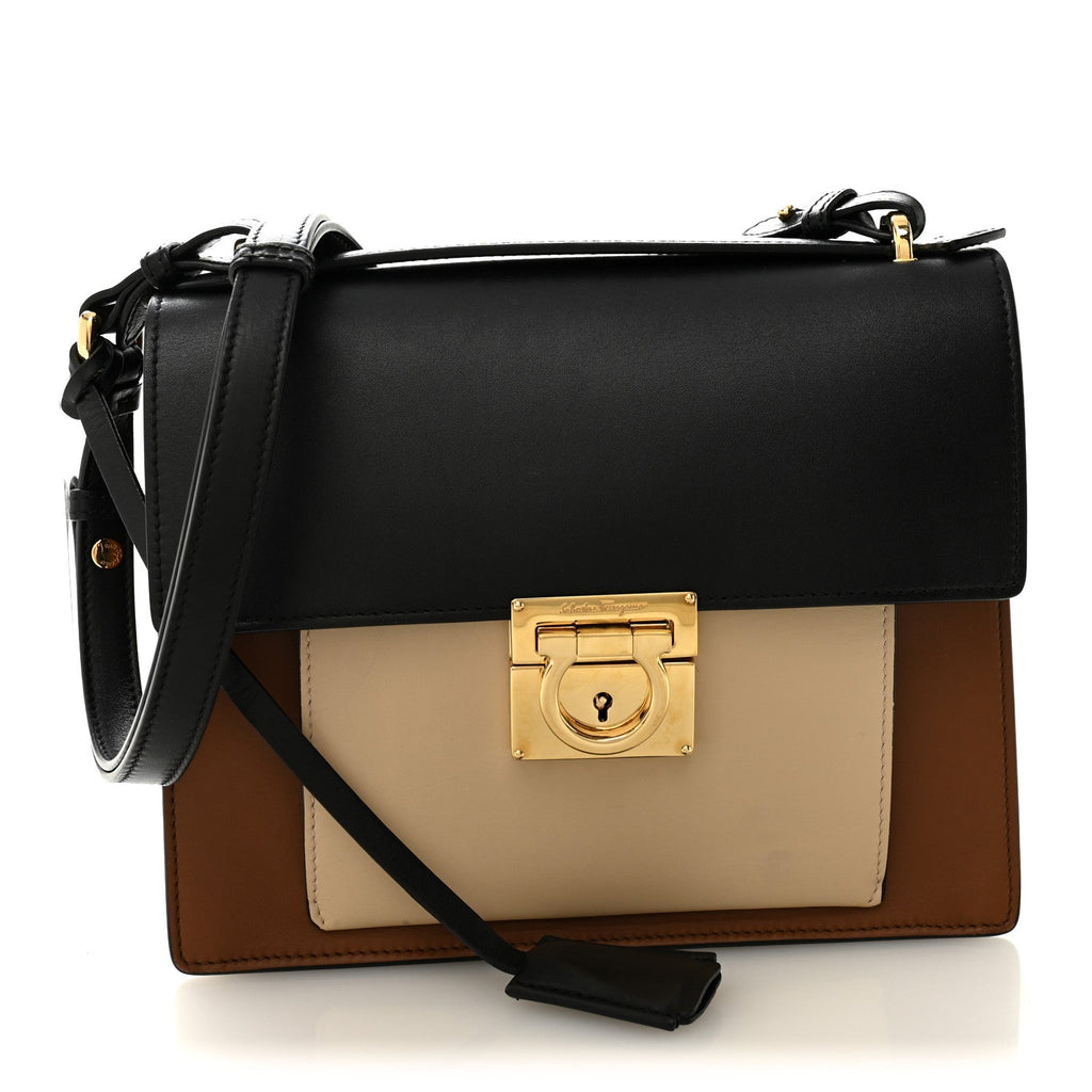 Calfskin Gancio Lock Marisol Top Handle Satchel Ecorce Black