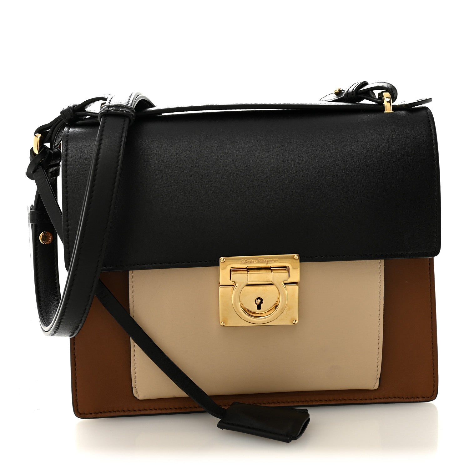 Calfskin Gancio Lock Marisol Top Handle Satchel Ecorce Black