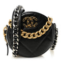Shiny Goatskin Quilted Chanel 19 Round Clutch With Chain Black