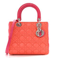 Lambskin Cannage Medium Bi-Color Lady Dior Orange Fuchsia