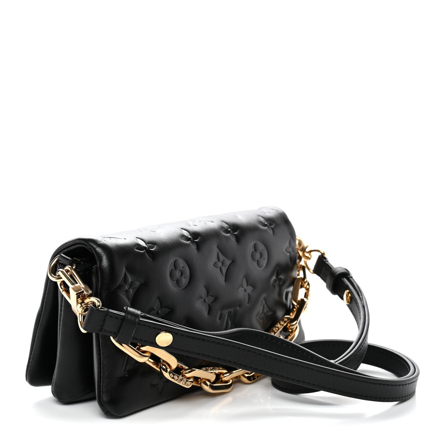 Lambskin Embossed Monogram Pochette Coussin Crossbody Black
