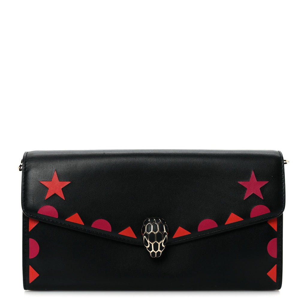 Calfskin Serpenti Forever Star Chain Wallet Black Red