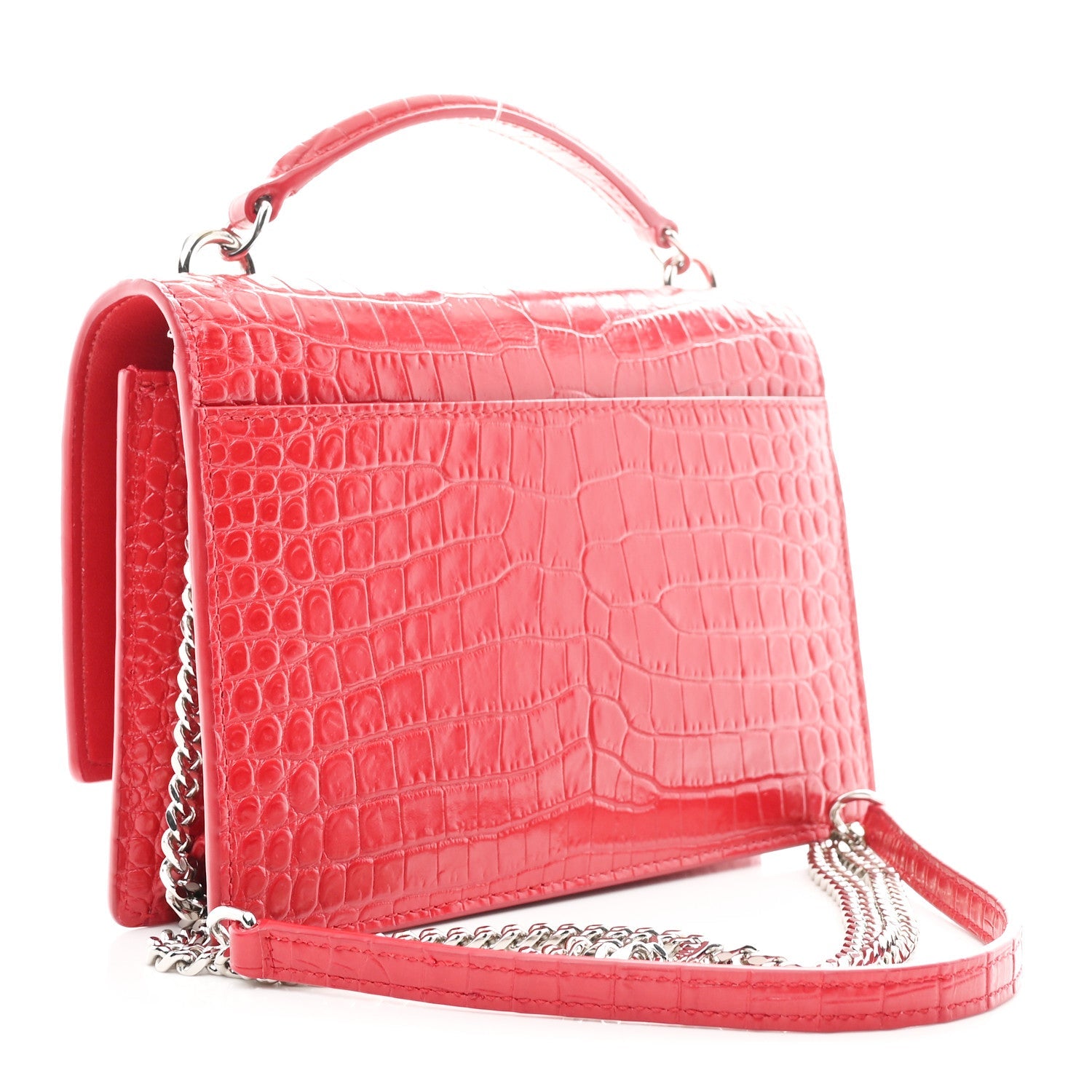 Calfskin Crocodile Embossed Monogram Sunset Chain Wallet Rouge Eros