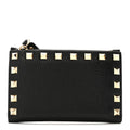 Pebbled Calfskin Rockstud Coin Case  Holder Black