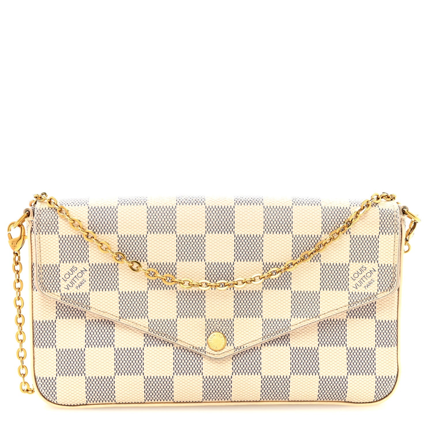 Damier Azur Pochette Felicie Chain Wallet Rose Ballerine