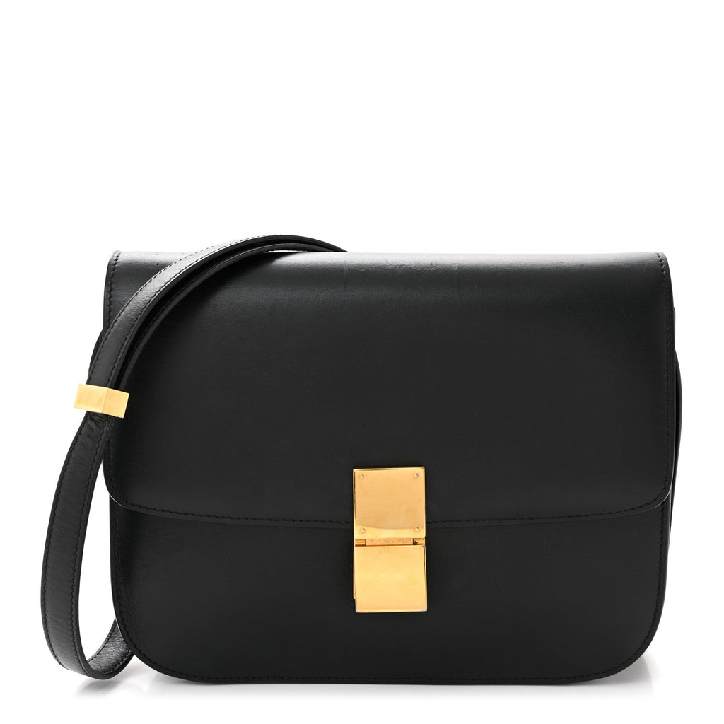 Box Calfskin Medium Classic Box Flap Bag Black