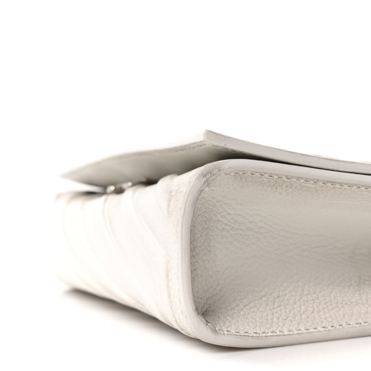 Distressed Grained Calfskin Embossed Car Flap Bag White