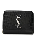 Calfskin Crocodile Embossed Monogram Compact Wallet Black