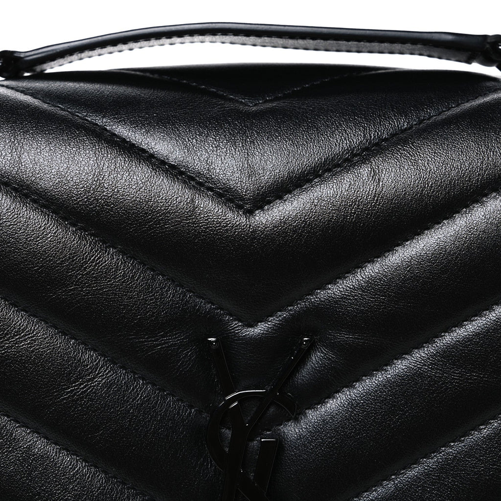 Calfskin Y Quilted Monogram Monochrome Medium Loulou Chain Satchel Black