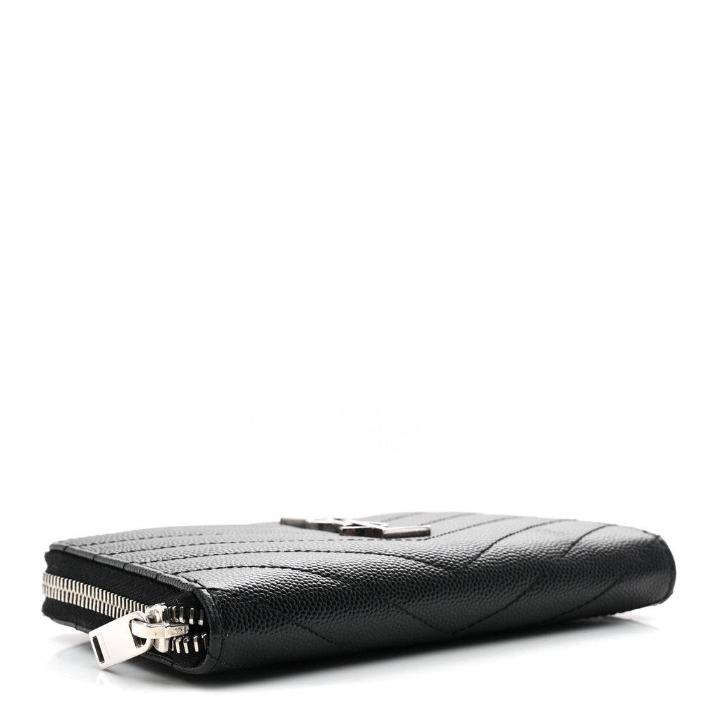 Grain De Poudre Matelasse Chevron Monogram Small Zip Around Wallet Black