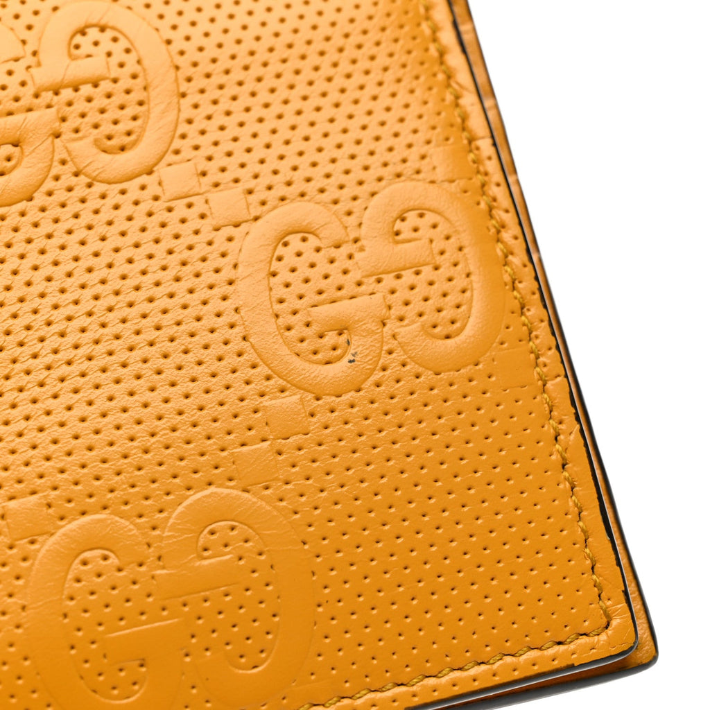 Calfskin GG Tennis Embossed Bi-Fold Wallet Yellow Tangerine