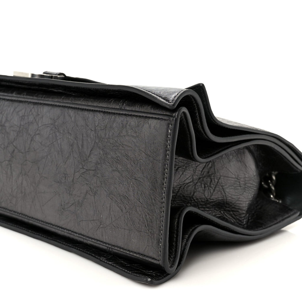 Metallic Crushed Calfskin Large Crush Chain Bag Steel Grey