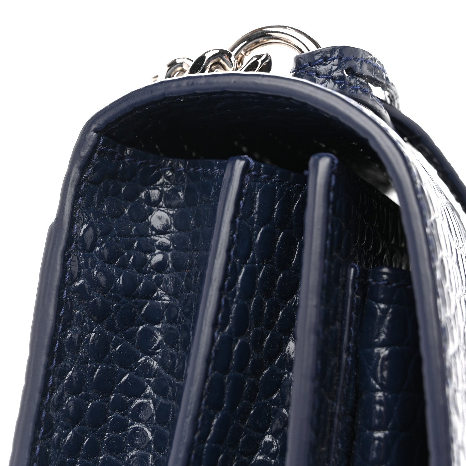 Calfskin Crocodile Embossed Medium Monogram Sunset Navy