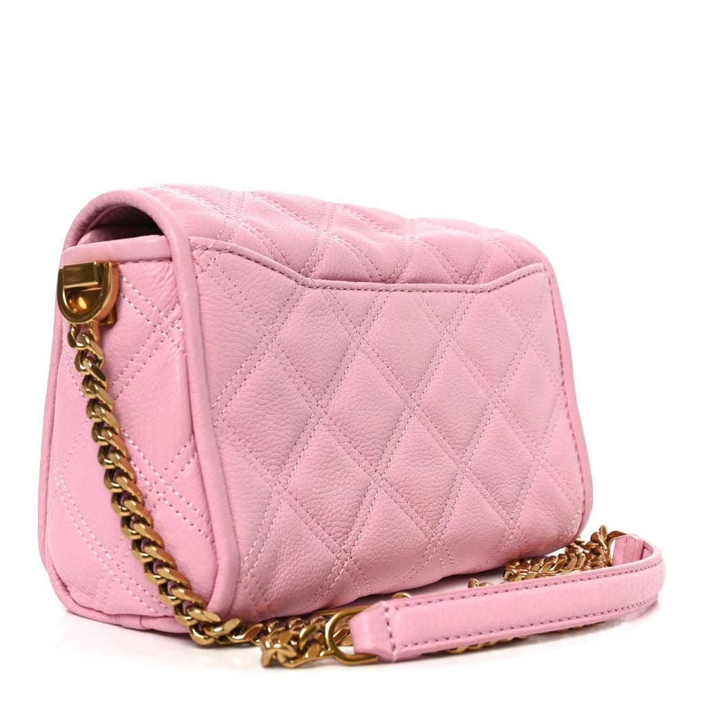Grained Calfskin Quilted Double Stitched Small The Status Shoulder Bag Pink
