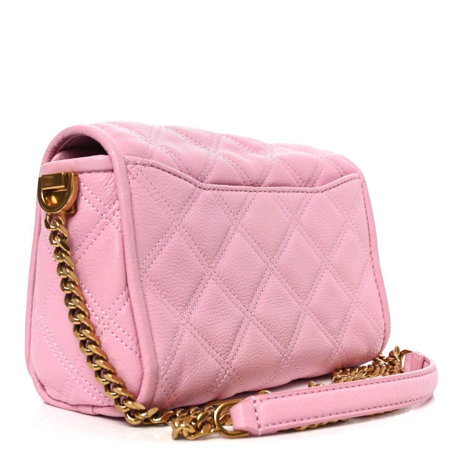Grained Calfskin Quilted Double Stitched Small The Status Shoulder Bag Pink