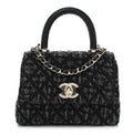 Washed Denim Quilted Coco Handle Clutch With Chain Black
