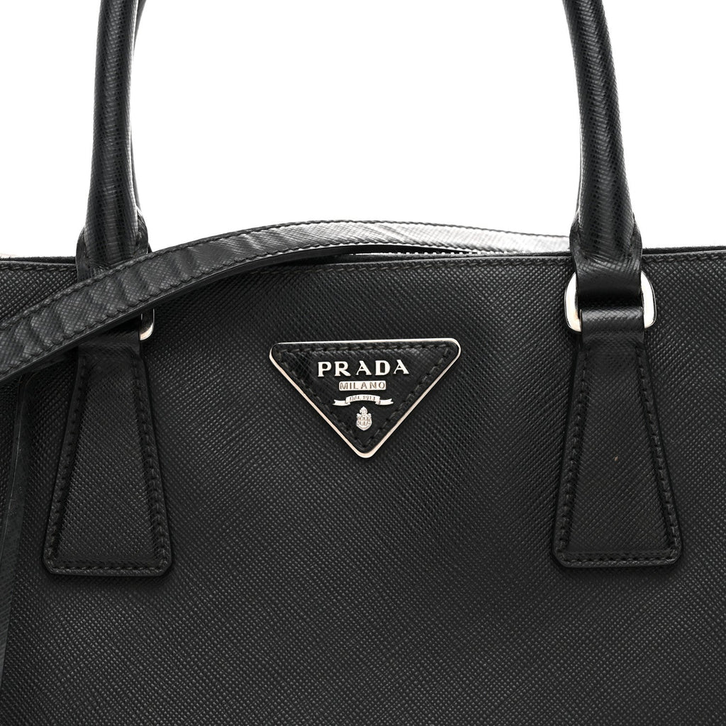 Saffiano Small Galleria Double Zip Tote Black Talco