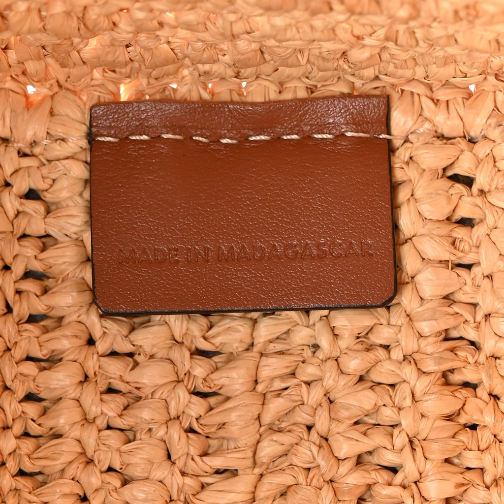 Raffia Calfskin Triomphe Cube Tote Natural Black