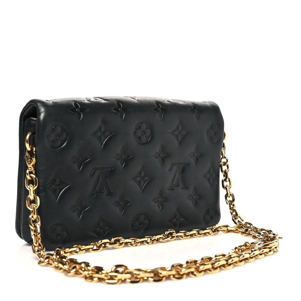 Lambskin Embossed Monogram Pochette Coussin Black