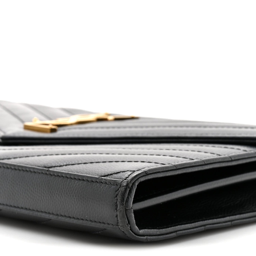 Grain De Poudre Matelasse Chevron Monogram Chain Wallet Black