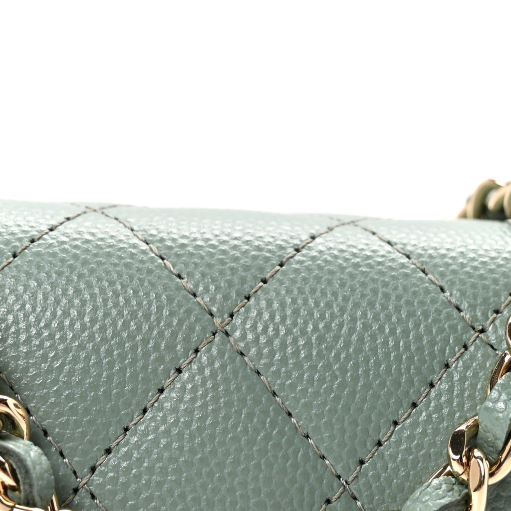 Caviar Quilted Mini Clutch With Chain Light Green