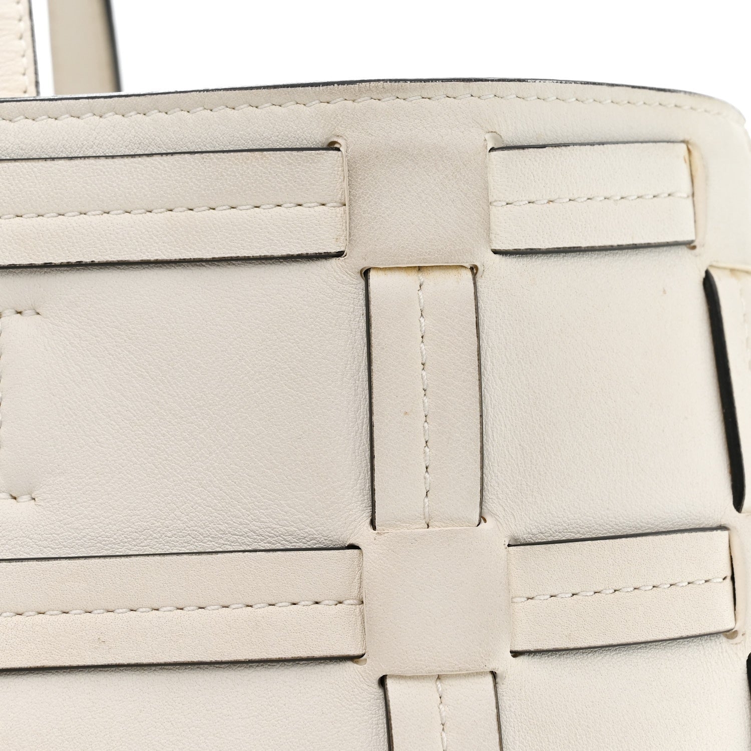 Calfskin Woven Giant Cannage Connect Tote White