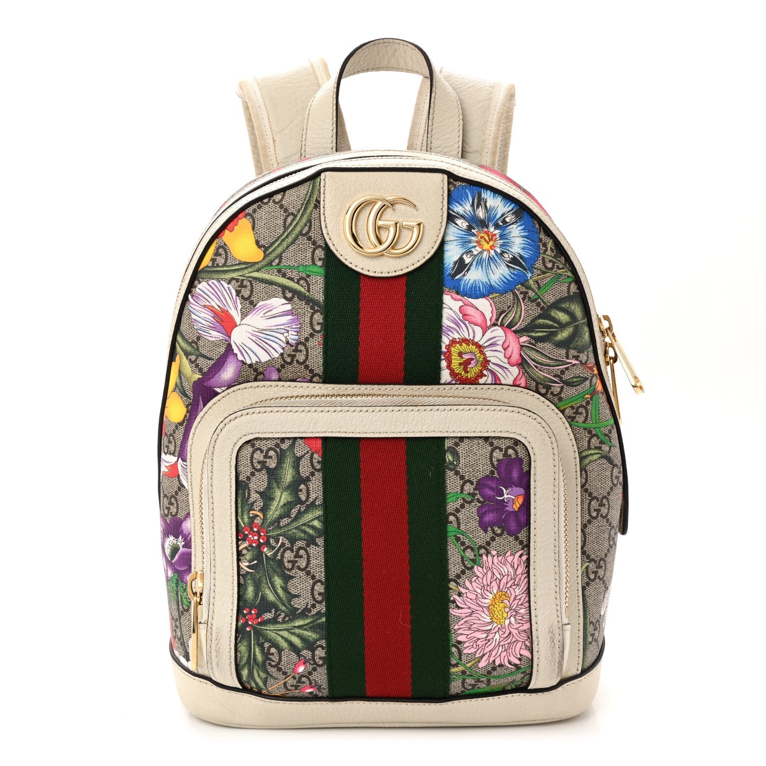 GG Supreme Monogram Flora Web Small Ophidia Day Backpack White