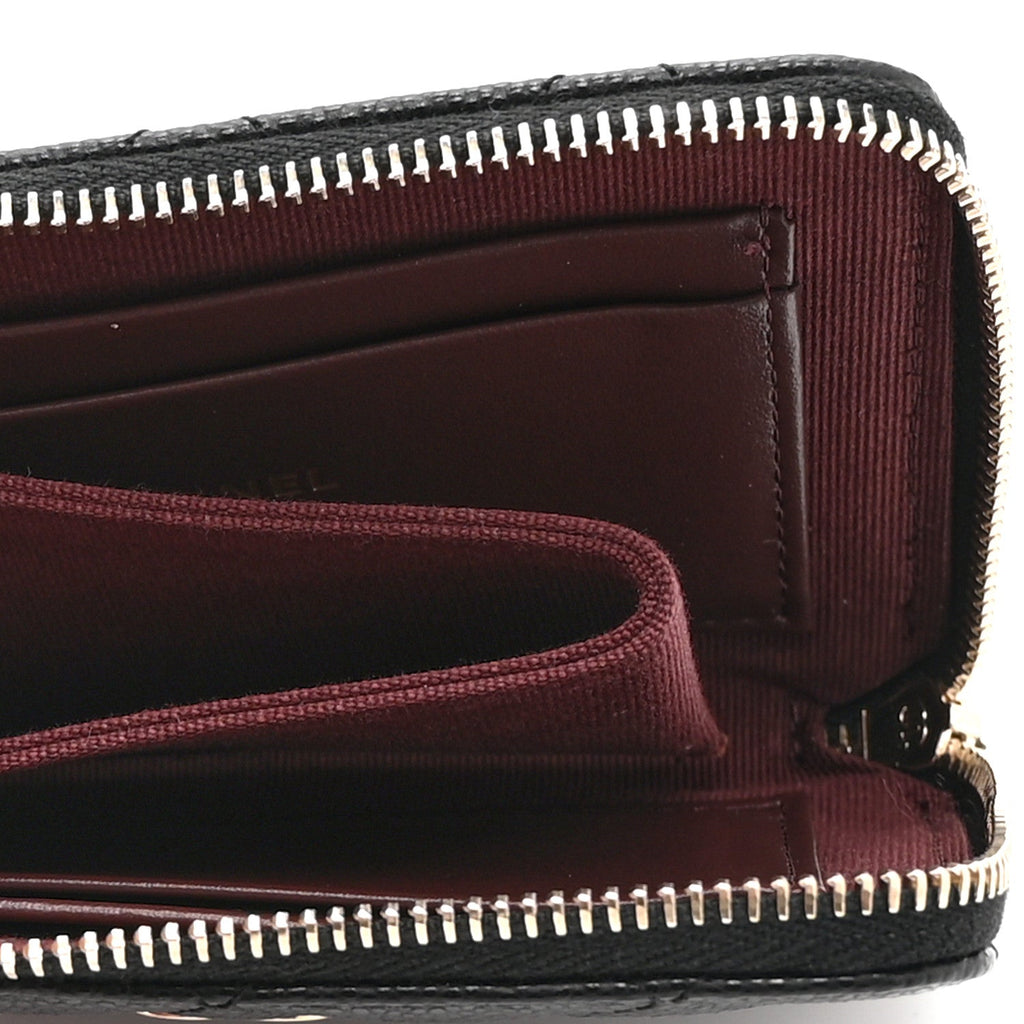 Caviar Quilted CC Zip Around  Holder Wallet Black