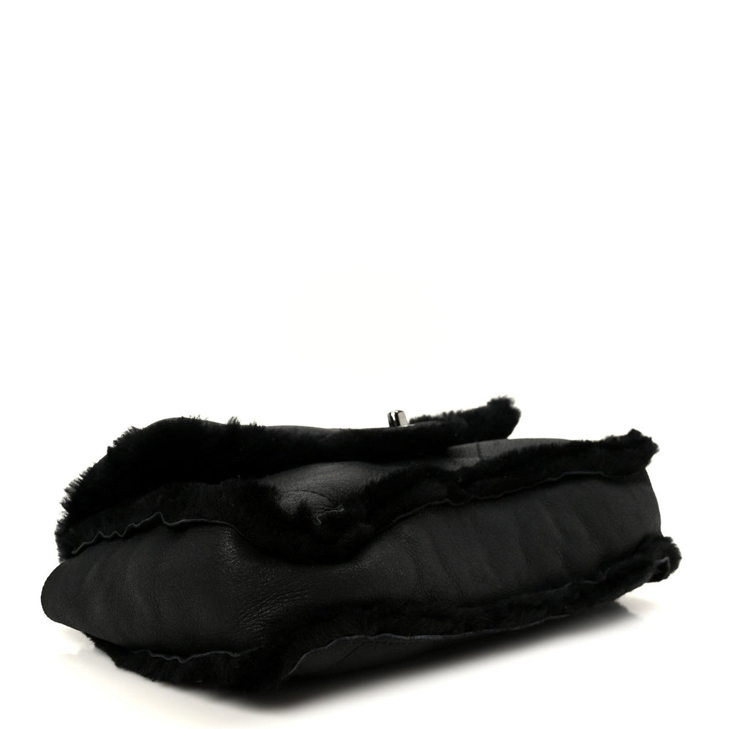 Shearling Quilted Medium Single Flap Black