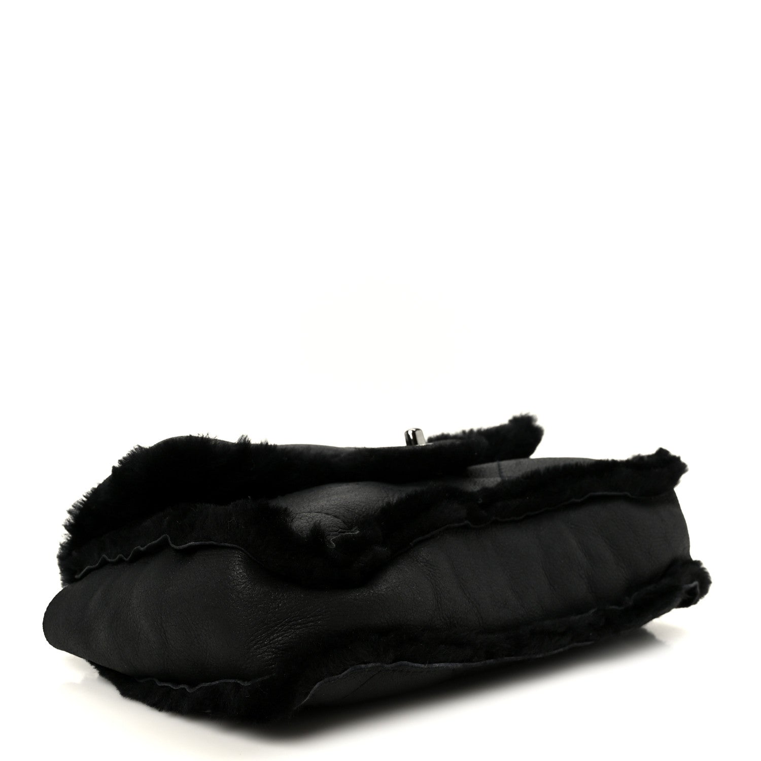 Shearling Quilted Medium Single Flap Black